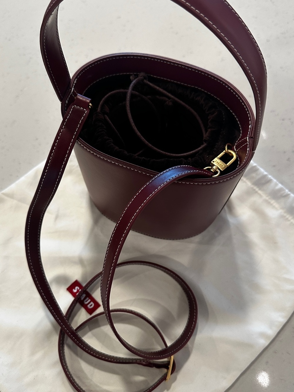 NEW STAUD Red Leather Bucket Bag - Picture 5 of 8